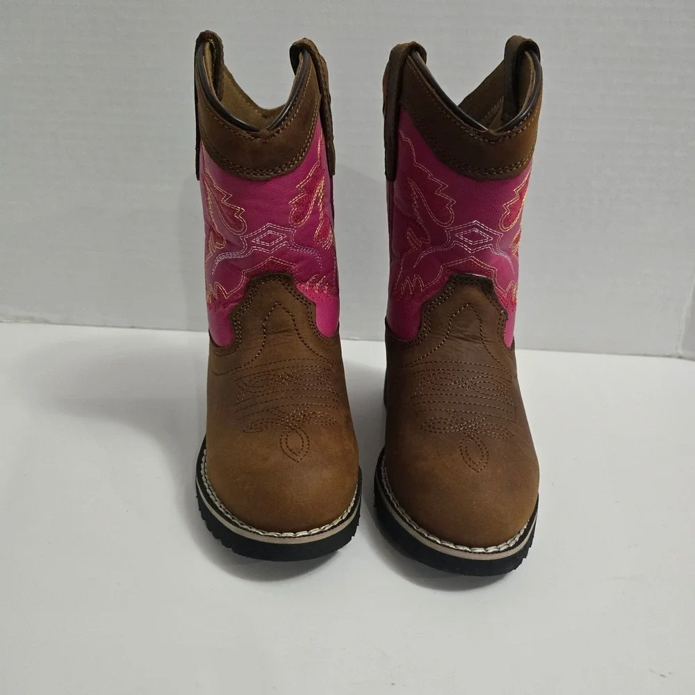 NIB Itasca Buckaroo Girls Brown Pink Embroidered Western‎ Cowboy Boots Sz 12